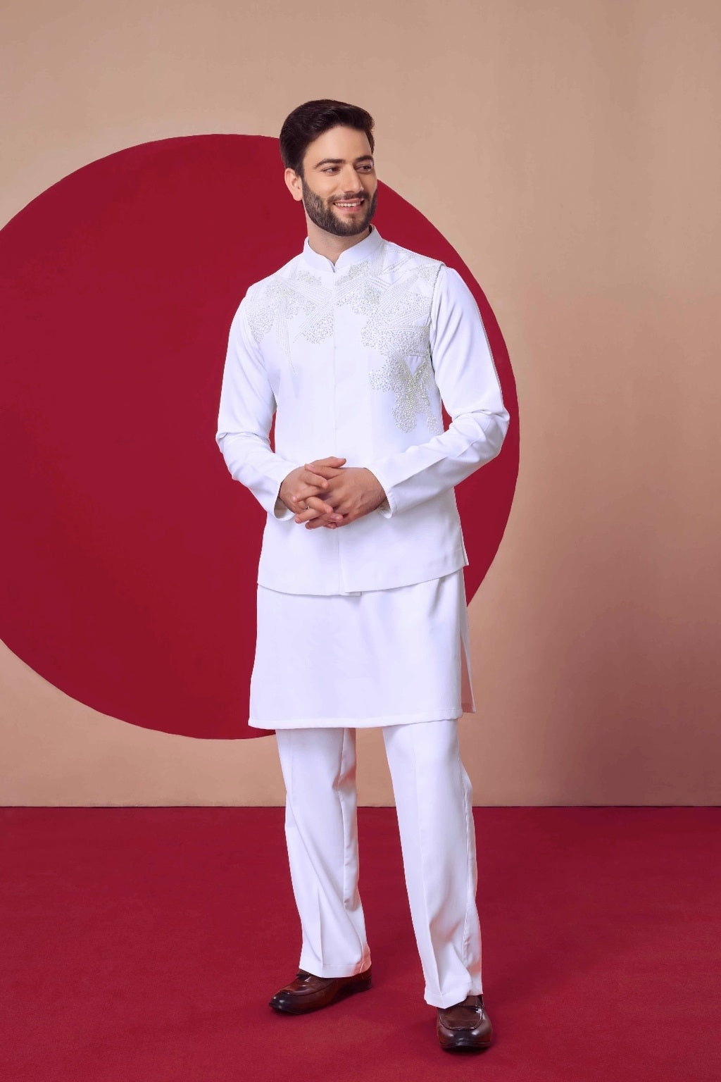 White Embroidered Indo-Western Kurta Set - Crafted Just for You. Minimum Delivery: 20 Days