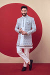 Sky Blue Embroidered Sherwani Set - Crafted Just for You. Minimum Delivery: 20 Days