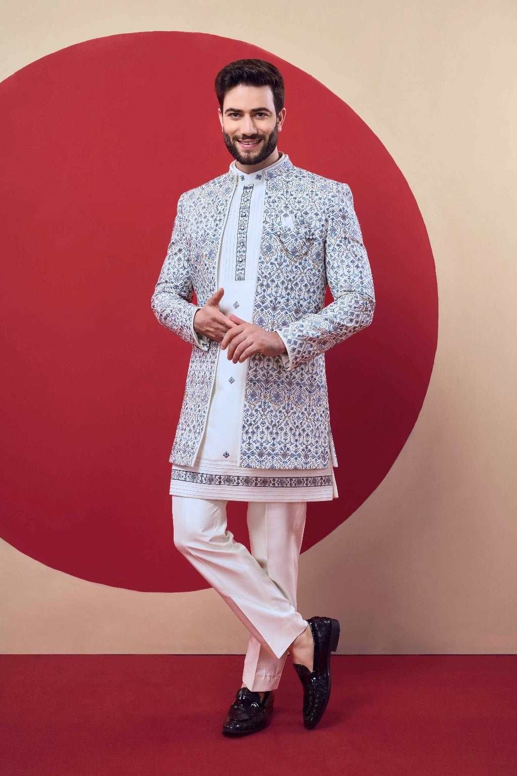 Sky Blue Embroidered Sherwani Set - Crafted Just for You. Minimum Delivery: 20 Days