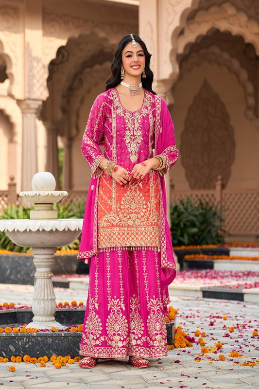 Vibrant Pink Embroidered Punjabi Suit for Women