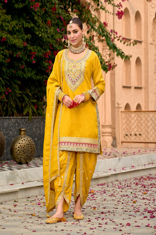 Classic Mustard Yellow Embroidered Punjabi Suit for Women