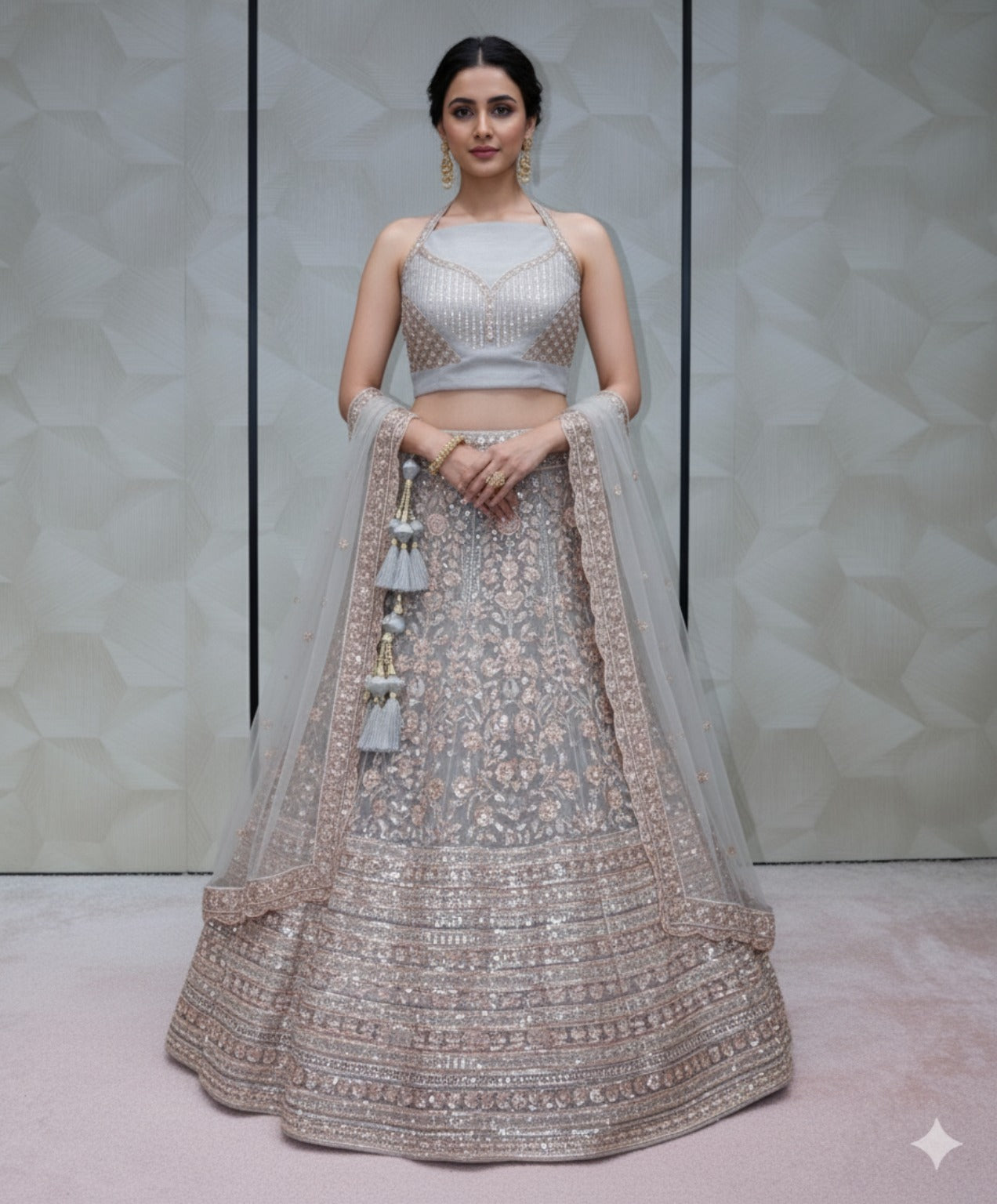 Radiant and regal Desert Bronze Net Bridal Lehenga - Crafted Just for You. Minimum Delivery 20 Days