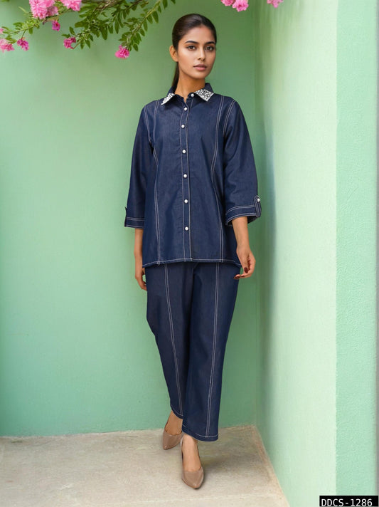 Denim Co-ord with White Topstitching