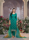 Emerald Green Suit with Ombré Striped Dupatta