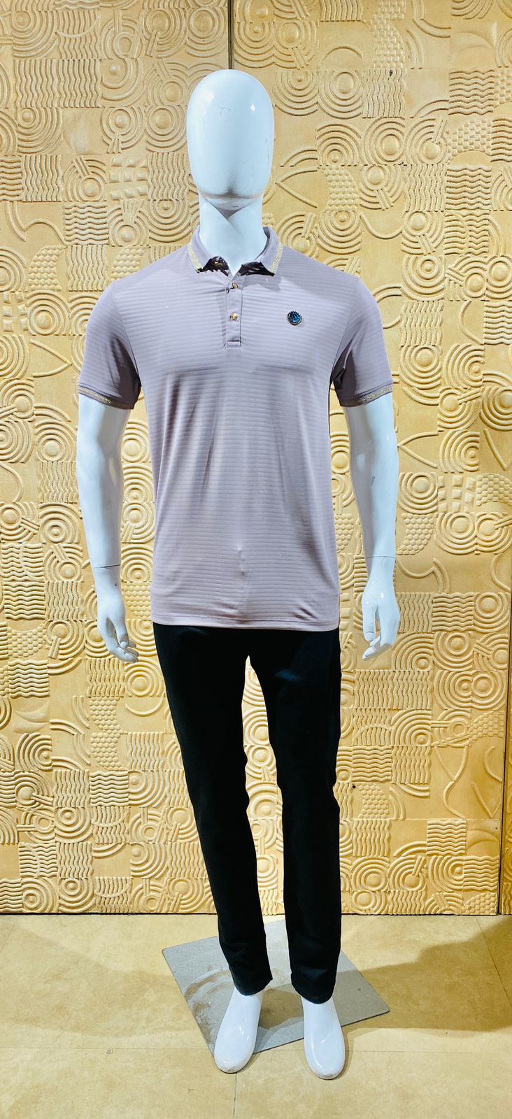 Men’s Premium Striped Polo T-Shirt with Designer Collar & Badge – Soft Stretchable Fabric