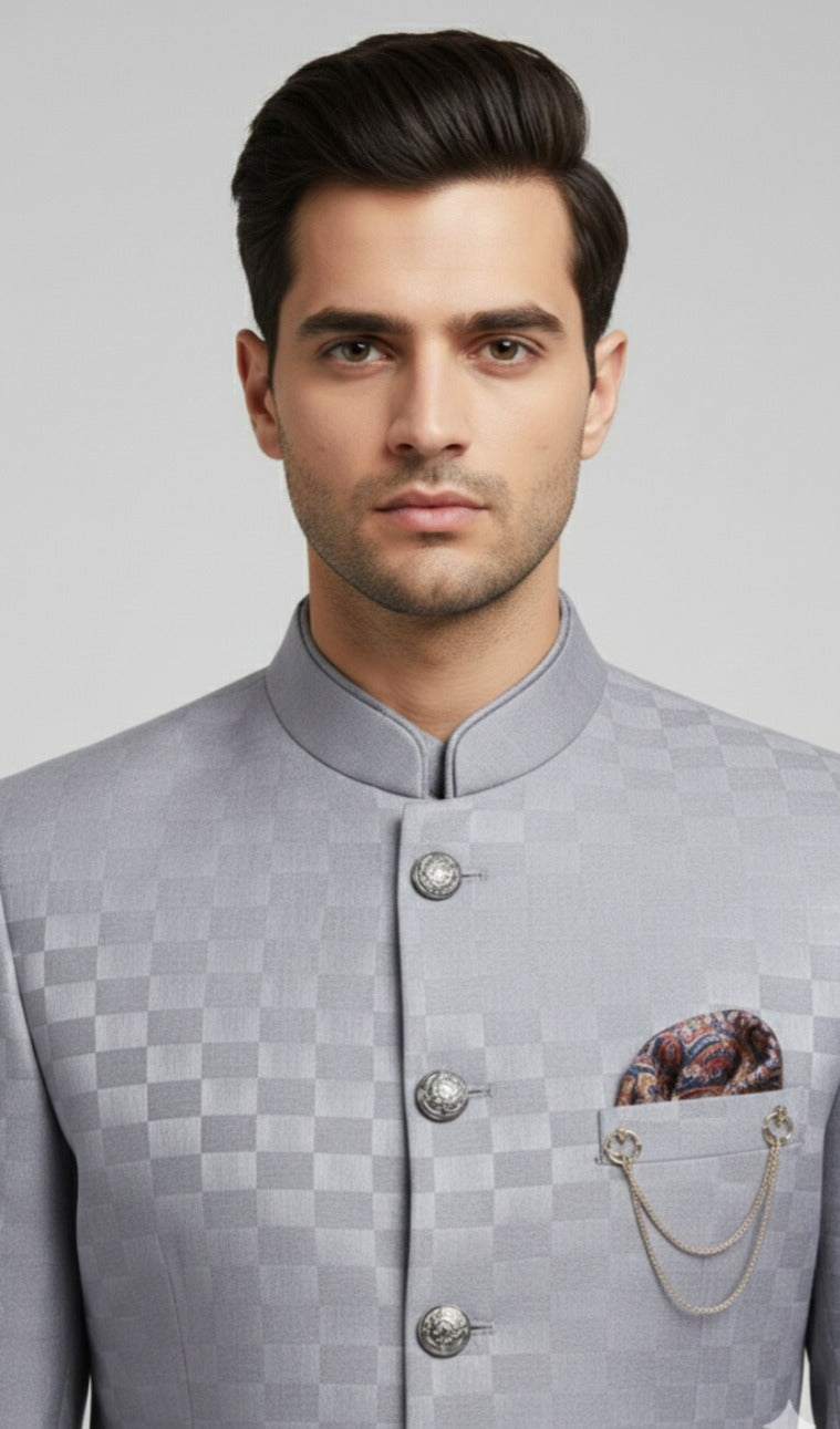 Elegant Grey Jodhpuri Suit -Crafted Just for You.