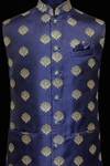 Royal Navy Blue Zari Embroidered Nehru Jacket