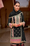 Graceful Black Floral Embroidered Sharara Suit for Women