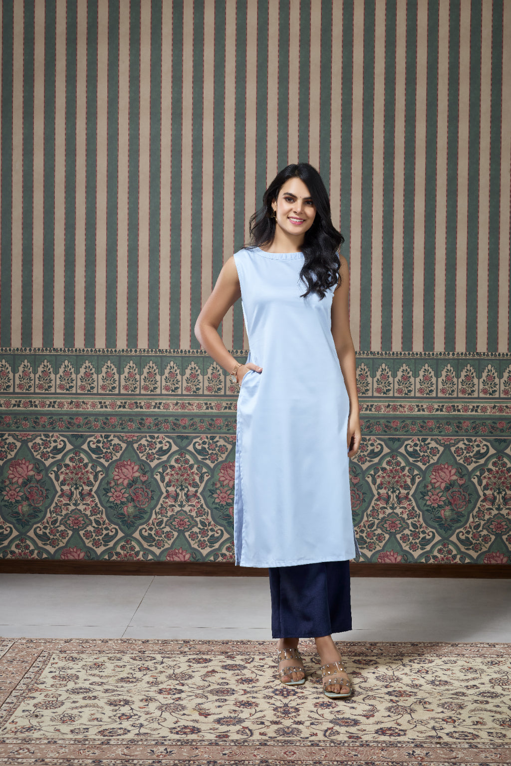 Boat Neck Satin Licra Kurti