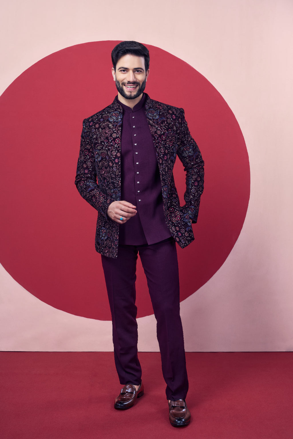 Elegant Maroon Jodhpuri Ensemble for Men - Crafted Just for You. Minimum Delivery: 20 Days