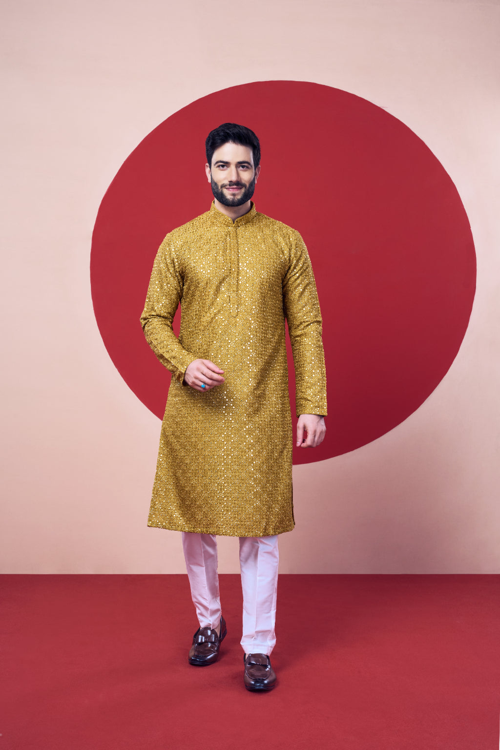 Golden Sequin Silk Kurta –Crafted Just for You. Minimum Delivery: 20 Days