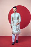 Men’s Cream Silk Kurta – Handcrafted Floral Embroidery - Crafted Just for You. Minimum Delivery: 20 Days