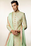 Pastel Green Embroidered Sherwani with Dupatta - Crafted Just for You. Minimum Delivery: 20 Days