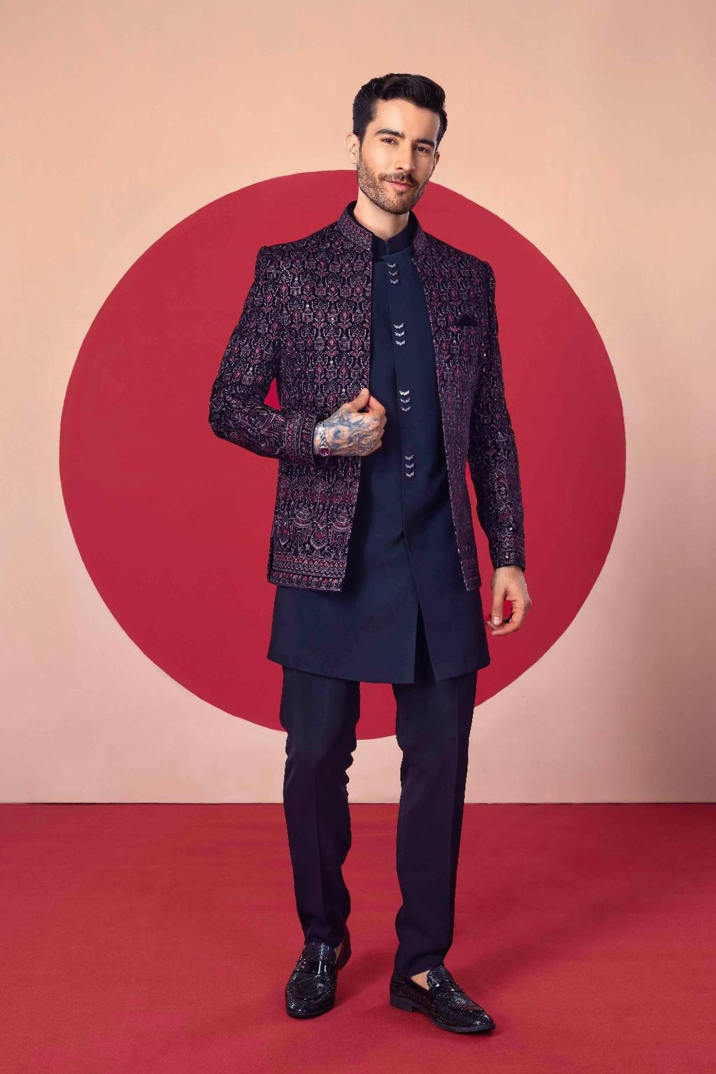 Designer Navy Blue Embroidered Jacket – Royal Indo - Crafted Just for You. Minimum Delivery: 20 Days