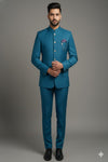 Stitched Designer Suit With Unstitched Pant Fabric – Peacock Blue