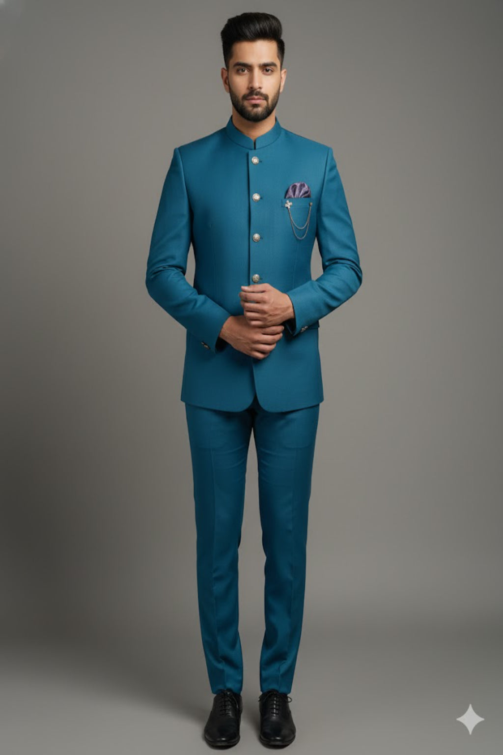 Stitched Designer Suit With Unstitched Pant Fabric – Peacock Blue