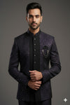 Stitched Designer Suit With Unstitched Pant Fabric – Black Purple Texture