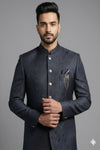 Stitched Designer Suit With Unstitched Pant Fabric – Steel Grey & Navy