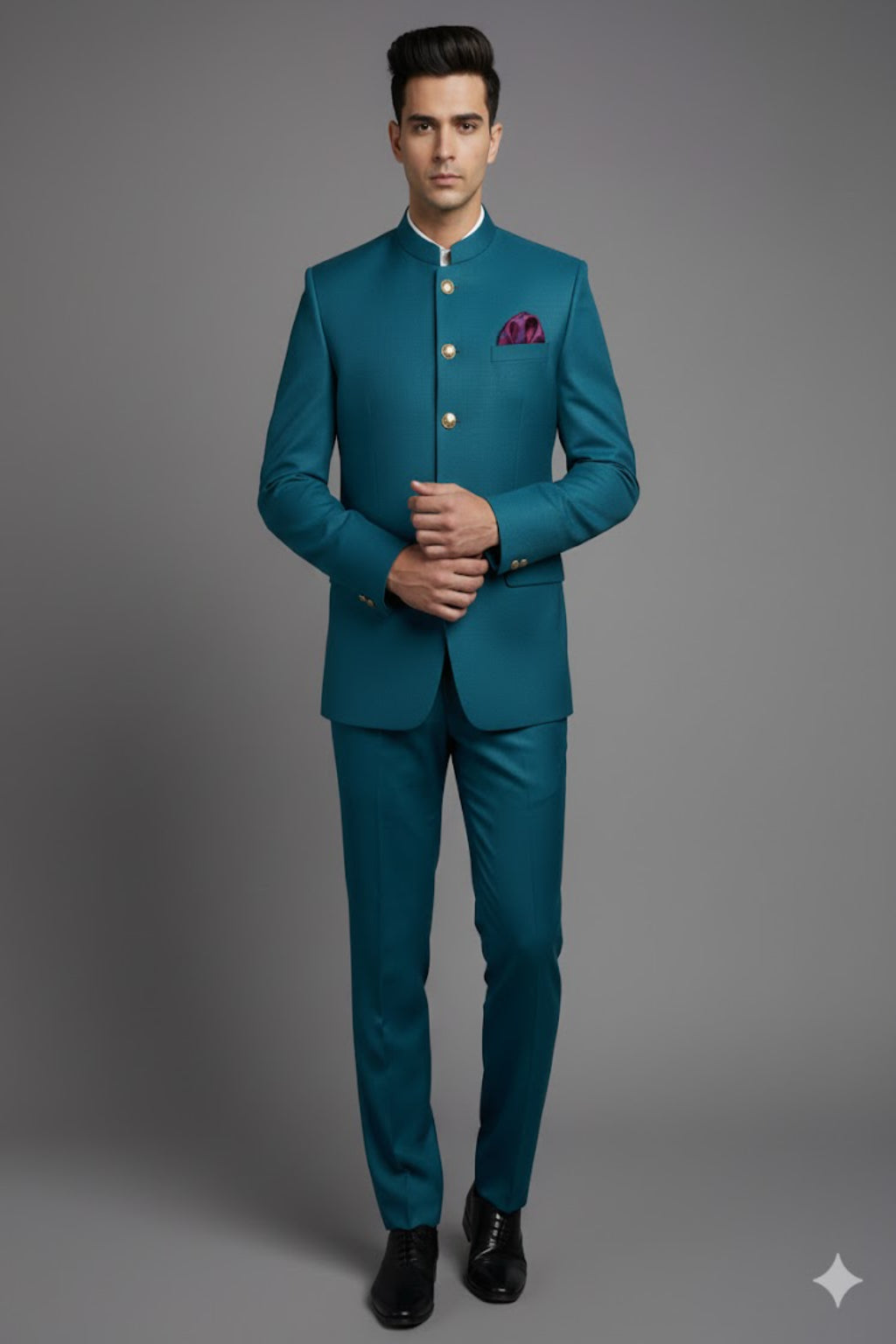 Premium Teal Blue Stitched Suit + Unstitched Pant Set