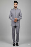 Stitched Designer Suit With Unstitched Pant Fabric – Silver Grey
